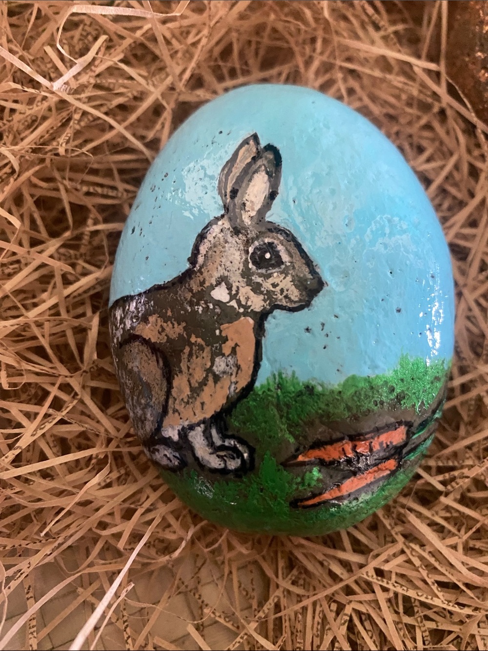 Rock Art Hand-Painted Bunny Rock